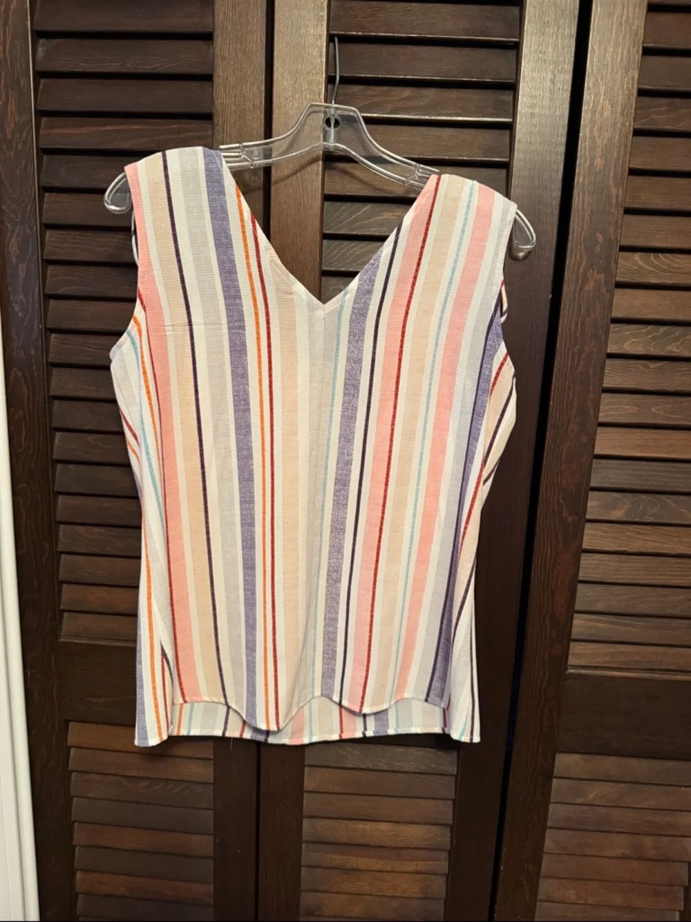 bobeau Multi-Striped V-Neck Tie-Shoulder Camisole - Picture 2 of 3
